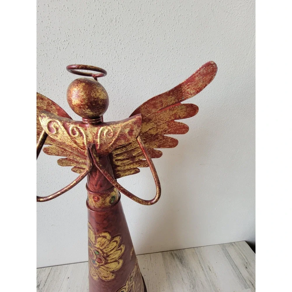 Pier 1 praying angel metal cherub red Xmas religious home decor figure